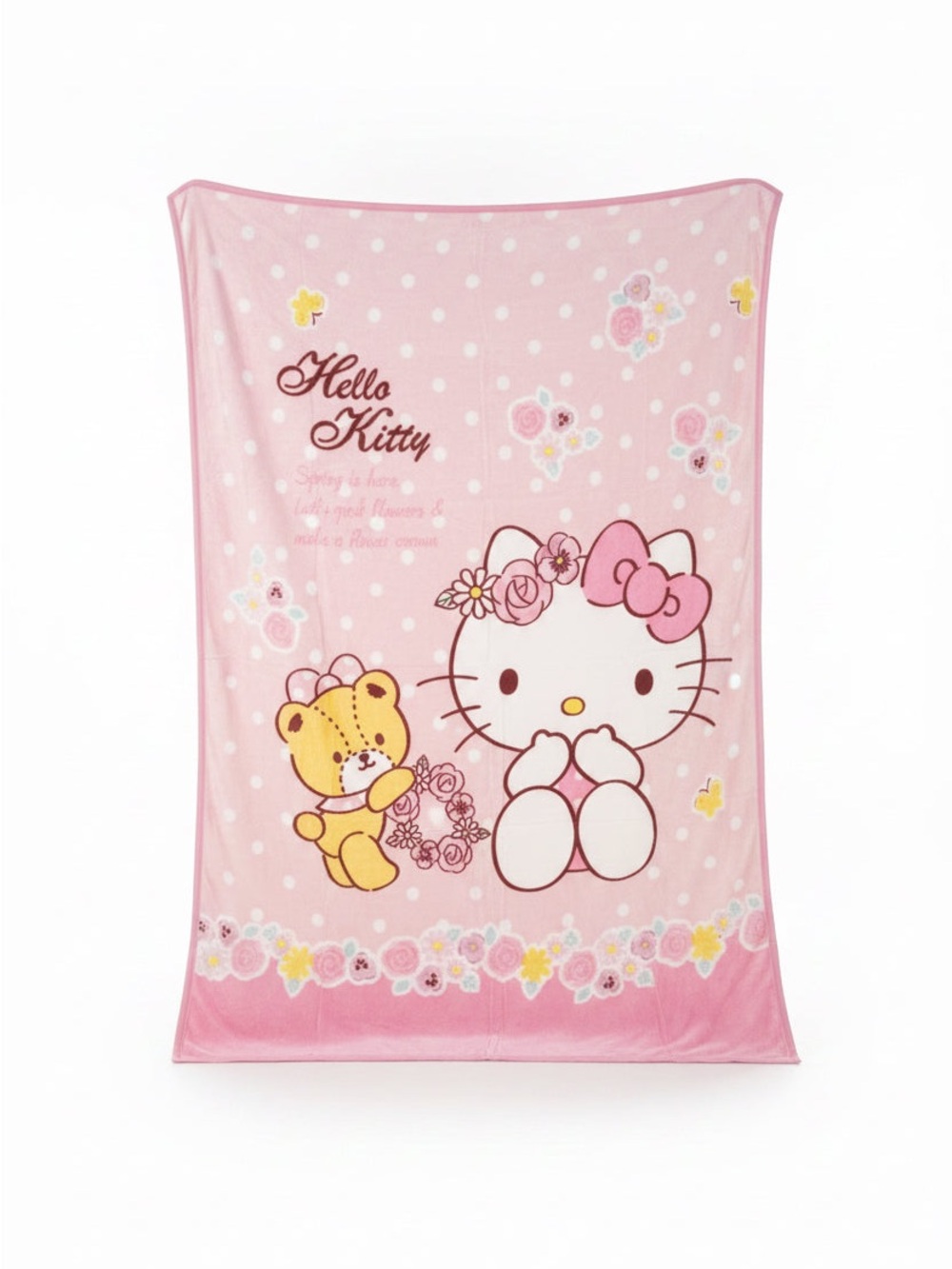 Hello Kitty Pink Floral Plush Throw Blanket with Teddy